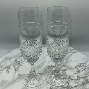 GALWAY CRYSTAL Champagne Flutes Claddagh Etched